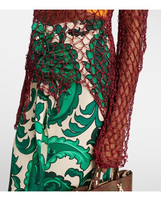 Etro Pink Open-Knit Sweater And Printed Crop Top Set