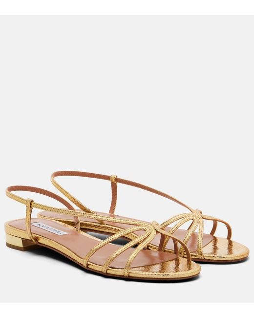 Aquazzura Metallic Talk To Me Snake-Effect Leather Sandals