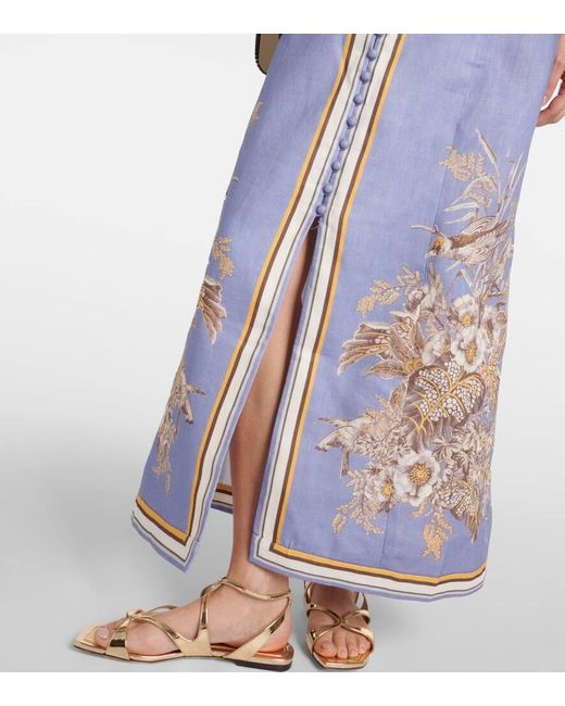 Zimmermann Blue Ottie Floral Linen Slip Dress