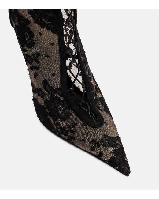 Christian Louboutin Black Km 100 Lace-Trimmed Leather Knee-High Boots