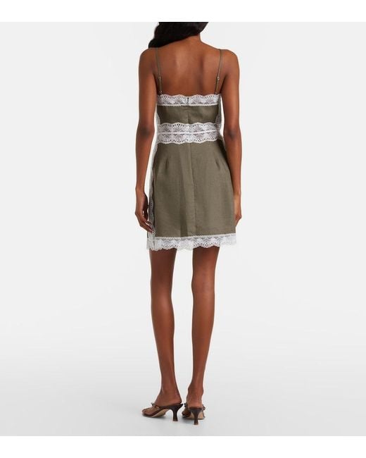 Staud Green Amalina Lace-Trimmed Linen Minidress