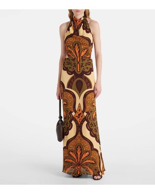Johanna Ortiz Brown Bedrucktes Maxikleid Aus Seide