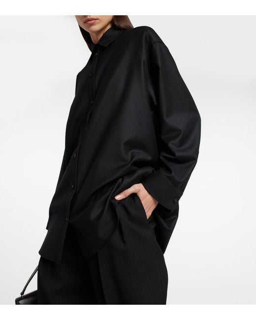 The Row Black Caroline Virgin Wool Shirt