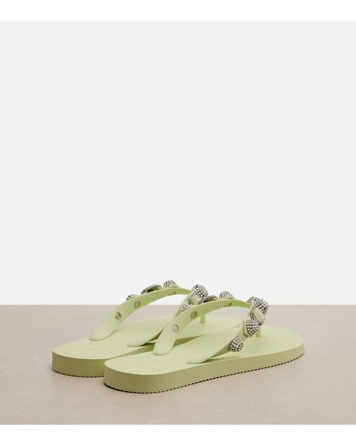 Balenciaga Green Cagole Embellished Thong Sandals