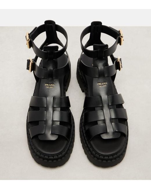Prada Black Leather Sandals