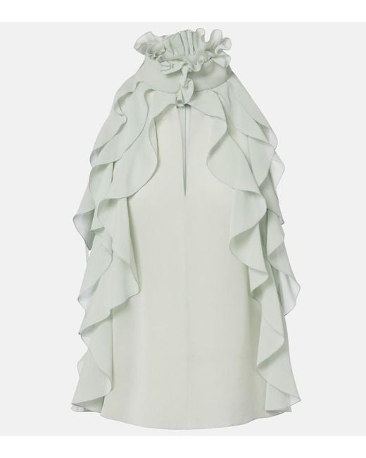 McQueen Gray Ruffled Silk Chiffon Top