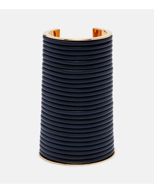 Alaïa Blue Leather-Trimmed Cuff Bracelet