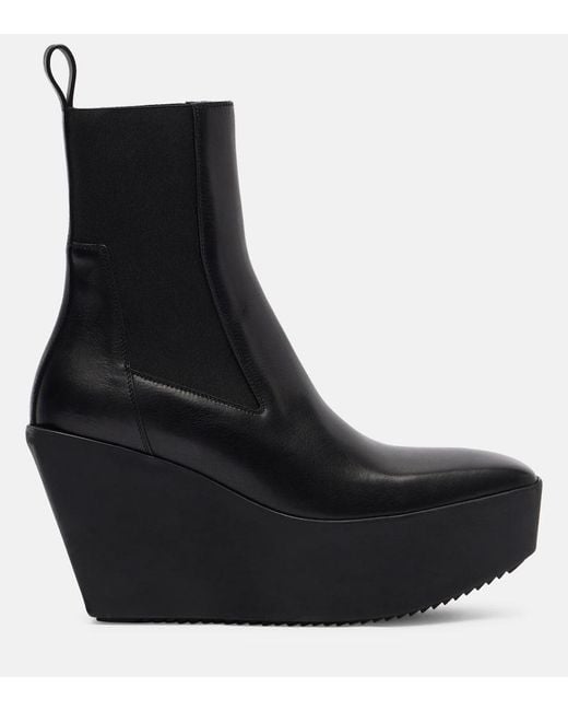 Rick Owens Black Beatle Leather Platform Ankle Boots