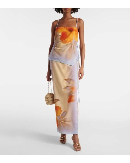 Top Lencero Serene De Seda Estampado Sir de color Orange