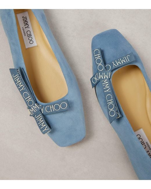 Jimmy Choo Blue Veda Bow-detail Suede Ballet Flats