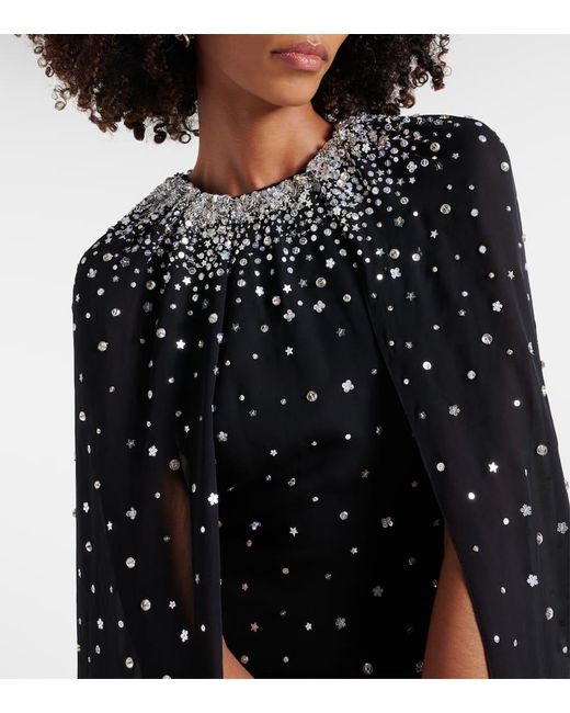 Vestido de fiesta de seda con cristales Monique Lhuillier de color Black