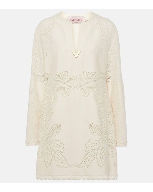 Valentino Natural Guipure Lace-trimmed Cotton-blend Minidress