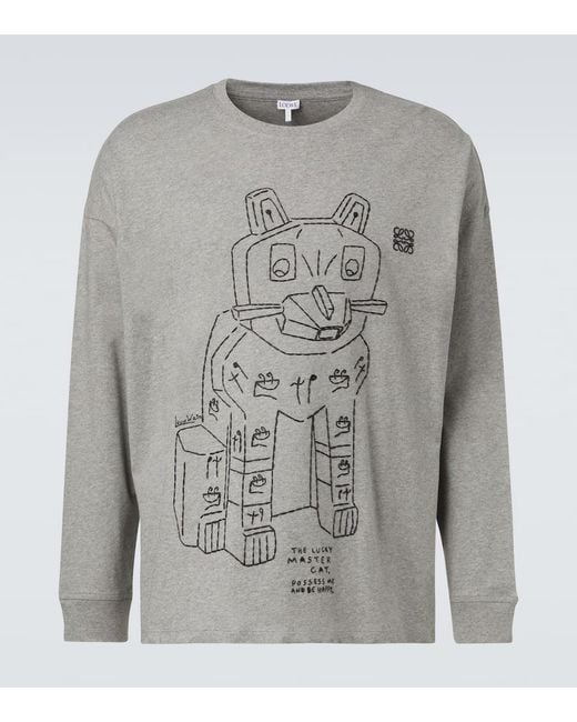 Loewe Gray X Louis Wain Embroidered Cotton Jersey T-Shirt for men