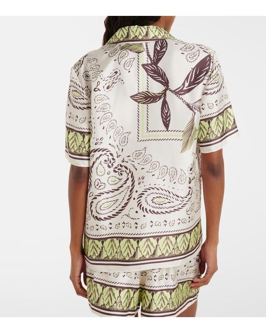 Tory Burch Metallic Printed Silk Bowling Shirt