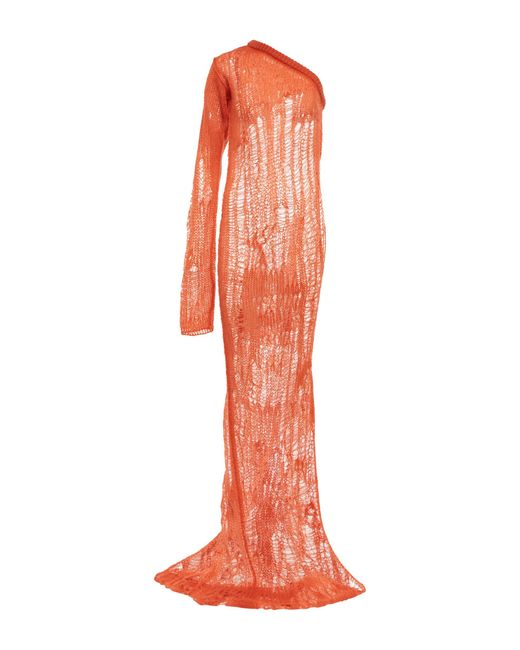 Rick Owens Orange One-shoulder Distressed Maxi Dress