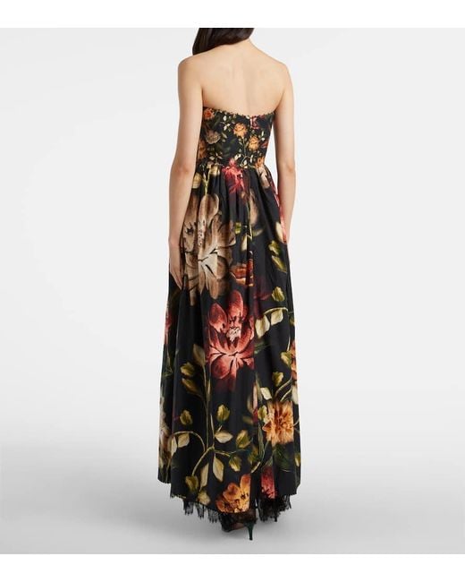 Agua Bendita Orange Tonia Floral Lace-Trimmed Cotton Maxi Dress