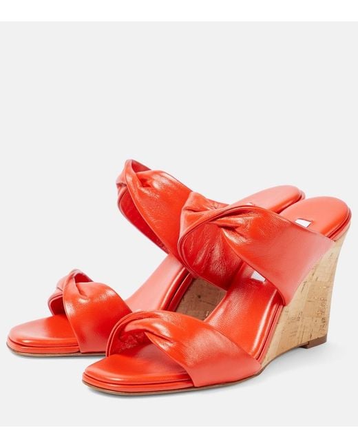 Aquazzura Red Twist Leather Wedge Sandals