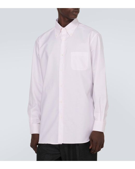 Loro Piana White Agui Striped Cotton Oxford Shirt for men