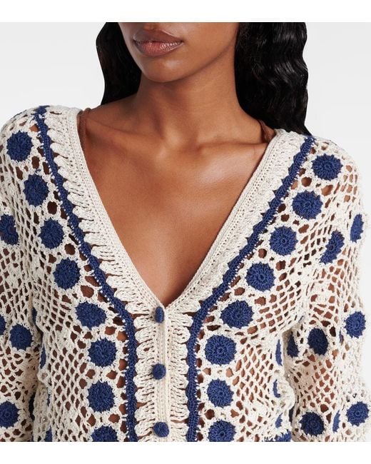 Anna Kosturova Blue Bouquette Crochet Cotton Cardigan