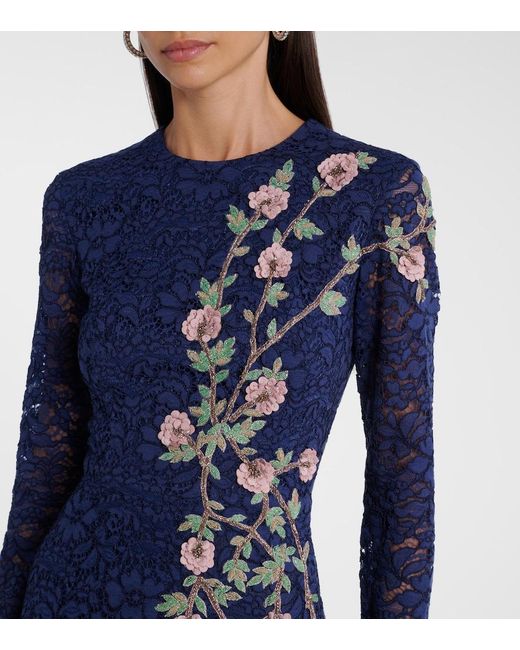 Costarellos Blue Marlena Embellished Lace Cocktail Dress