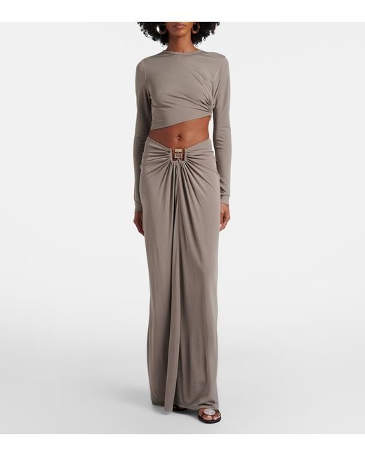 Christopher Esber Brown Bezel Quartz Gathered Jersey Maxi Skirt