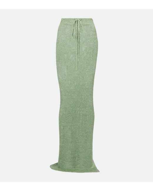 Bananhot Green Alma Sequined Knitted Maxi Skirt