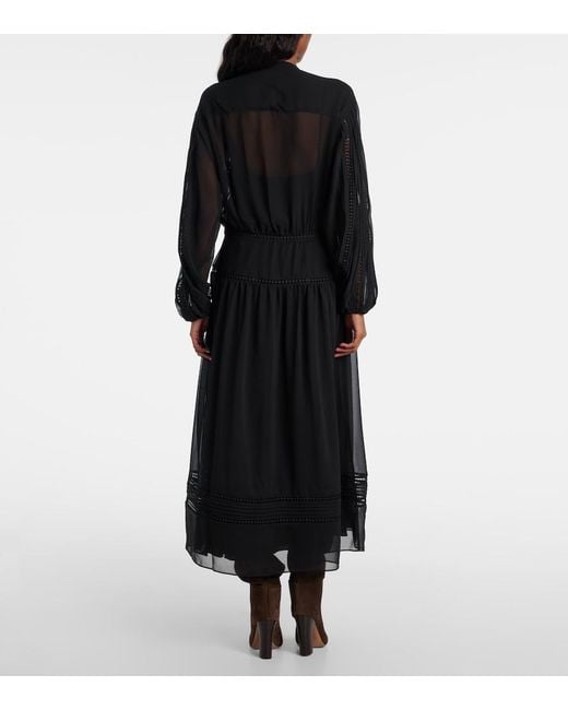 Polo Ralph Lauren Black Lace-Trimmed Georgette Midi Dress