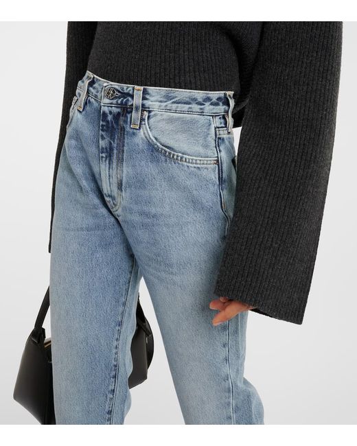 Totême  Blue Twisted Seam Mid-Rise Straight Jeans