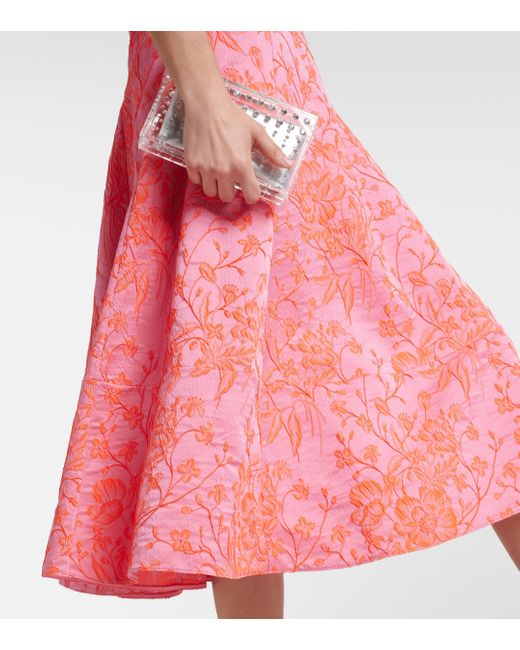 Erdem Pink Puff-sleeve Matelasse Midi Dress