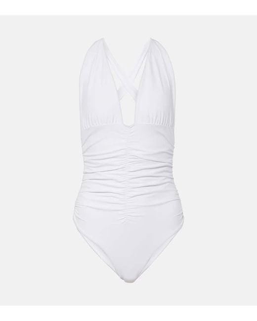 JADE Swim White Capri Gathered Swimsuit