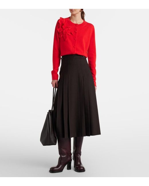 Jardin Des Orangers Red Floral-Applique Cashmere And Wool Cardigan
