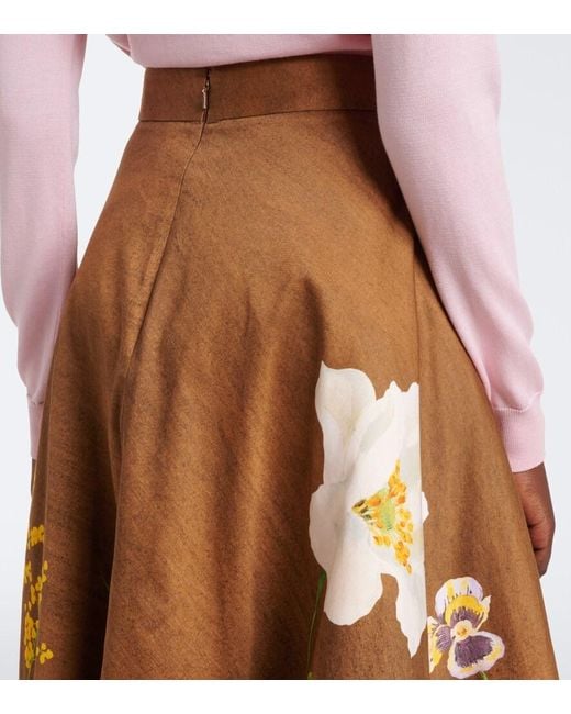 Oscar de la Renta Brown Floral Cotton-Blend Midi Skirt