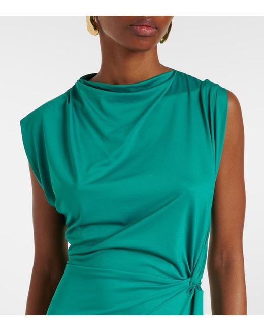 Victoria Beckham Green Asymmetric Gathered Jersey Midi Dress