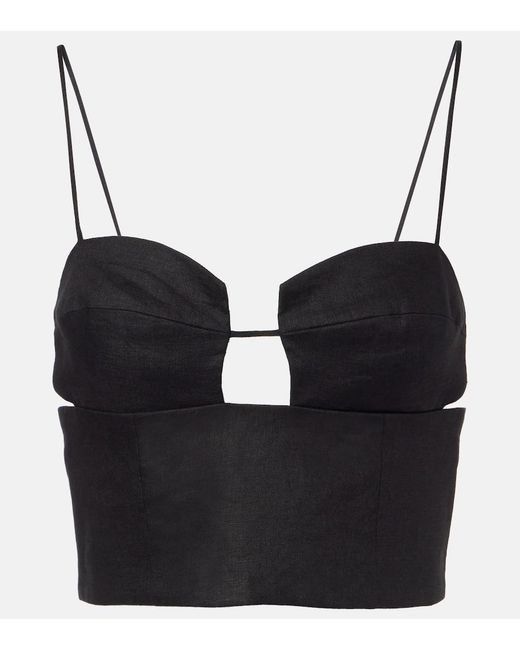 Cala De La Cruz Black Cropped-Top Imperia Aus Leinen