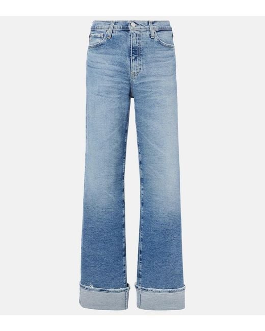 Jeans A Gamba Larga Kora A Vita Alta di AG Jeans in Blue
