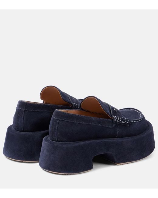 J.W. Anderson Blue Suede Platform Penny Loafers