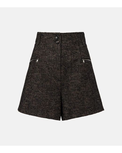 Max Mara Black Herringbone Wool-Blend Shorts