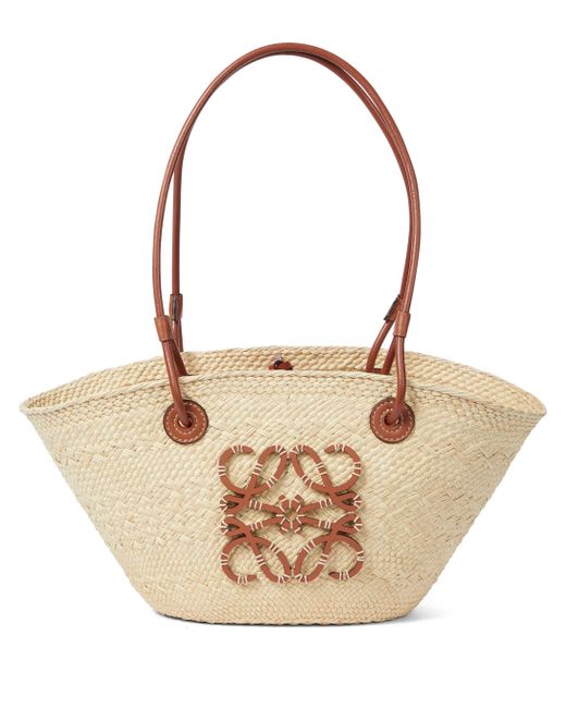 loewe small square basket bolsa in raffia and calfskin