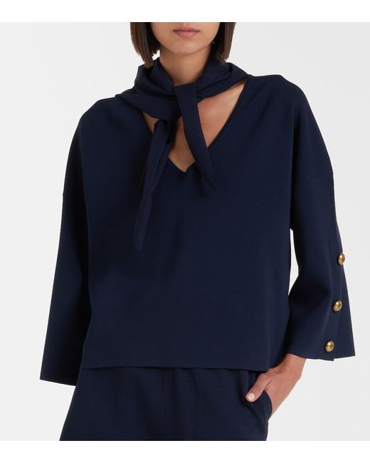Max Mara Blue Embellished Crepe Top