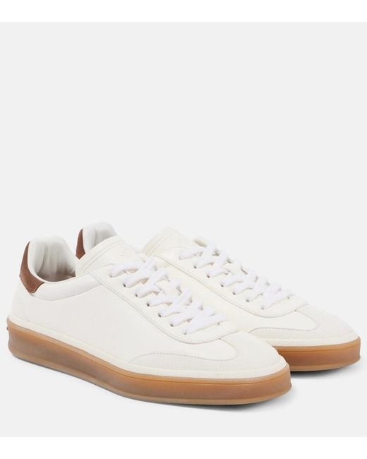 Loro Piana White Tennis Walk Suede-Trimmed Leather Sneakers