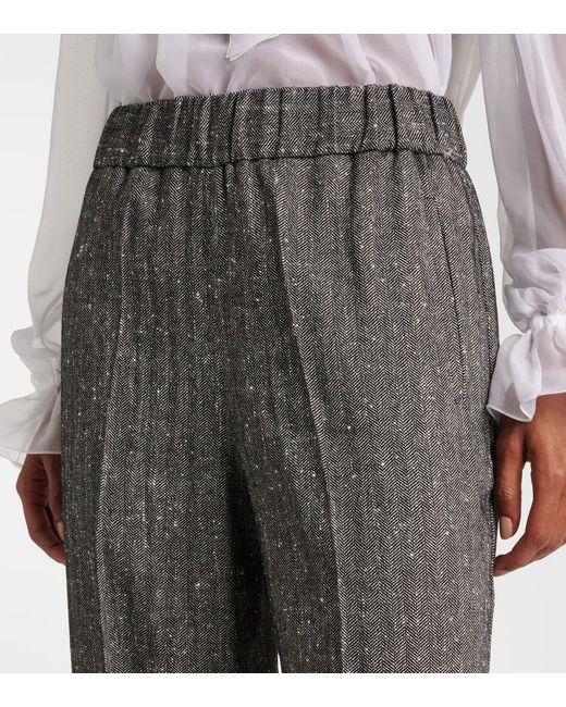 Dolce & Gabbana Gray High-Rise Wool-Blend Wide-Leg Pants