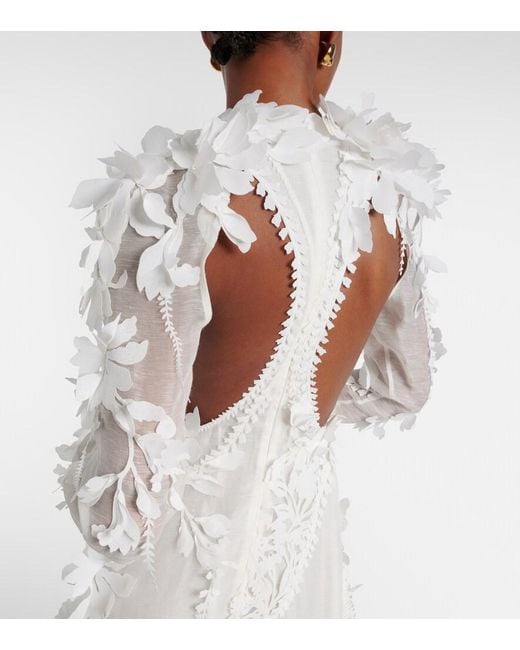 Zimmermann White Tranquillity Linen And Silk Organza Midi Dress