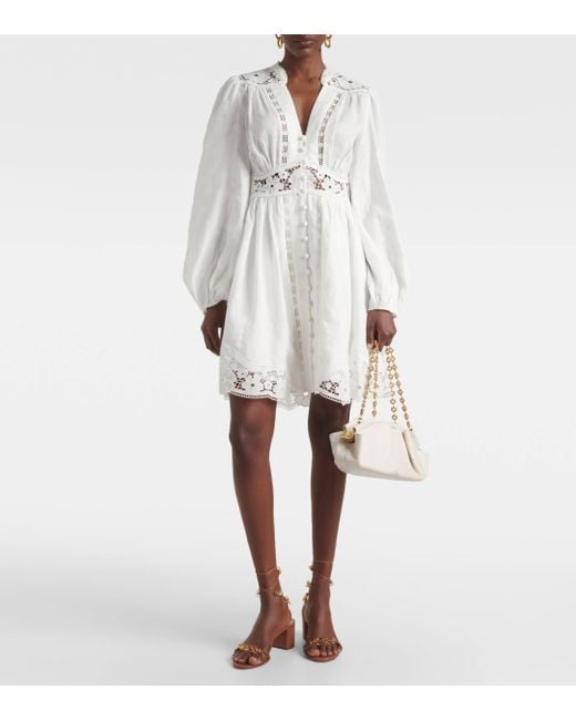 Robe courte August Plunge en lin Zimmermann en coloris White