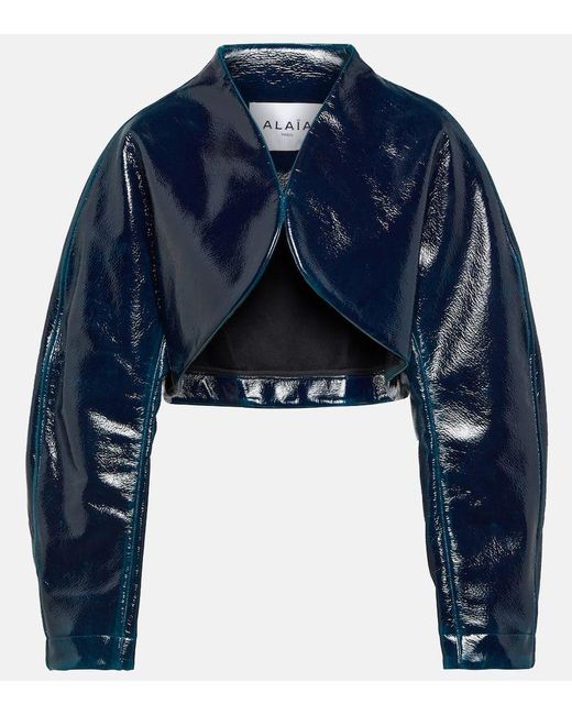 Alaïa Blue Coated Wool Cropped Jacket