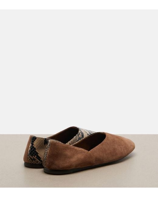 Khaite Brown Jane Snake-Effect Leather And Suede Ballet Flats