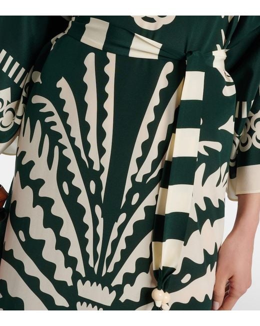Eres Green Belted Printed Silk Kaftan