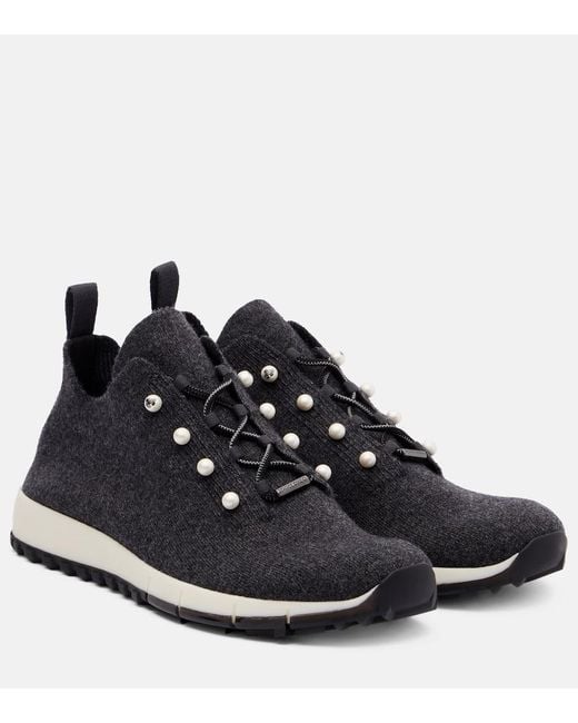 Jimmy Choo Blue Veles Embellished Cashmere Sneakers