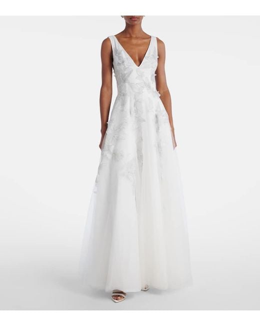 Costarellos White Bridal Bestickte Robe Aus Tuell
