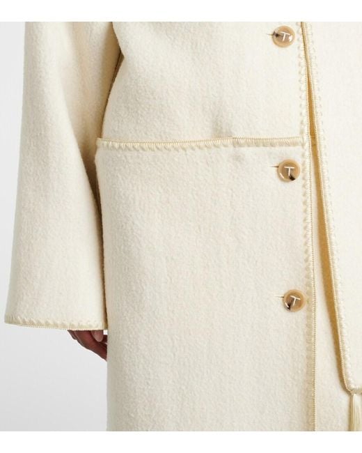 Totême White Fringed Embroidered Wool Scarf Coat