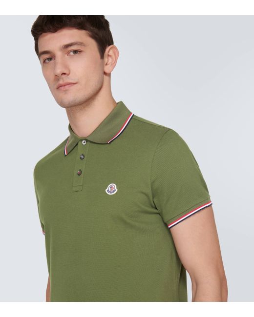 Moncler Green Cotton Pique Polo Shirt for men